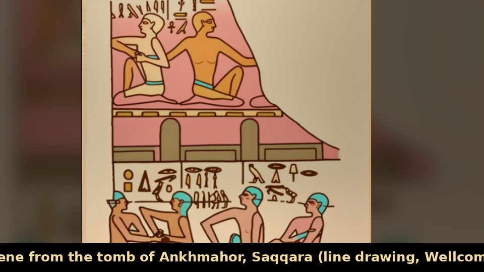 Treatment scene from the tomb of Ankhmahor, Saqqara (line drawing, Wellcome M0003798)