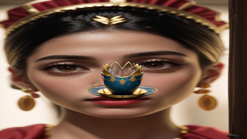 Obj gold lotus diadem — Fayum karlsruhe woman red chiton