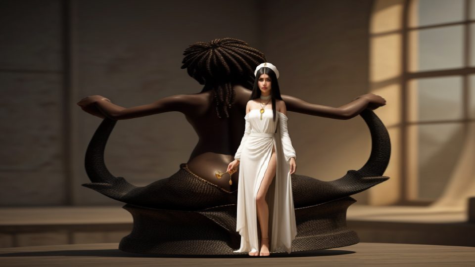 A priestess of neith at sais — Hybrid mermaid bronze