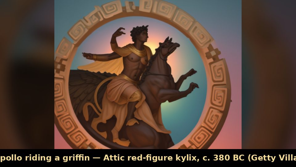 Apollo riding a griffin — Attic red-figure kylix, c. 380 BC (Getty Villa)