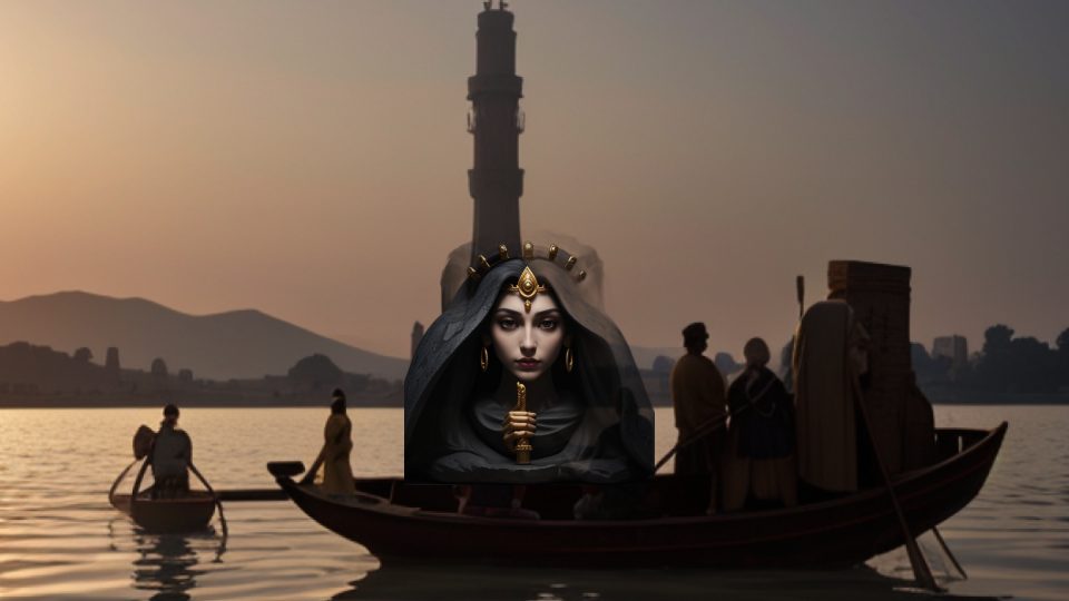 Modius crown — Nile funeral of a mummy