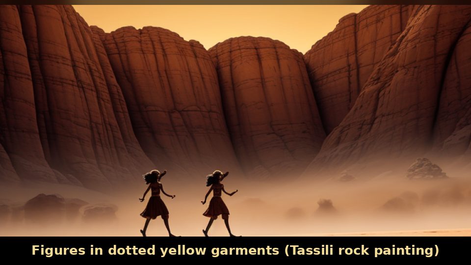 Figures in dotted yellow garments (Tassili rock painting)