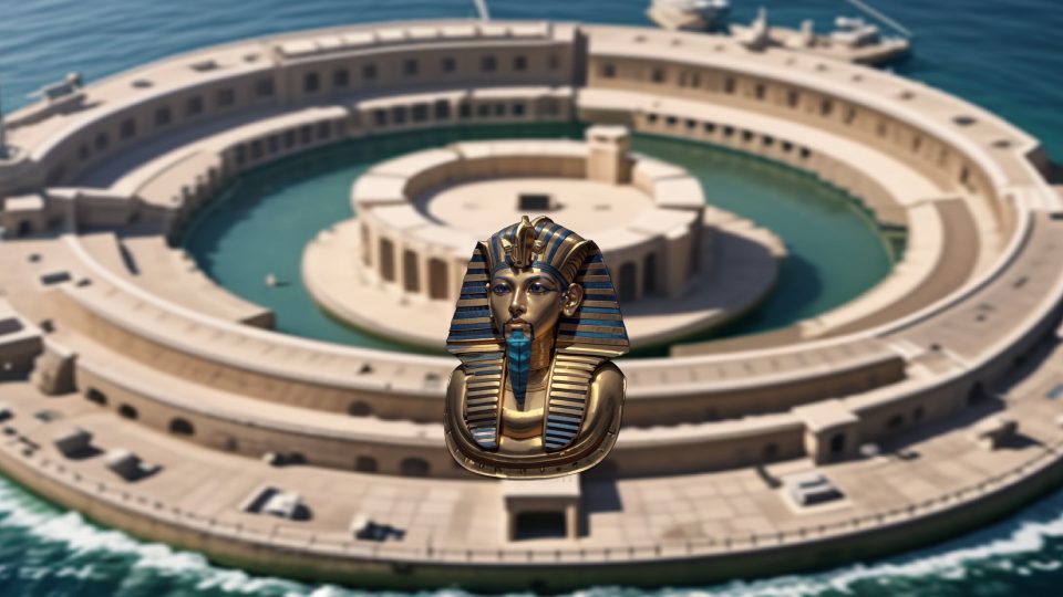 Tutankhamun gold mask — Carthage cothon military harbour
