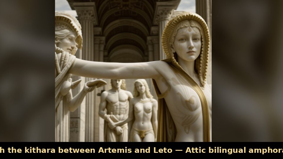 Apollo with the kithara between Artemis and Leto — Attic bilingual amphora (Madrid)