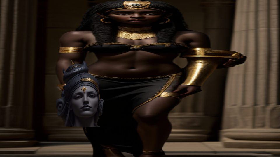 Kushite cap crown — Cleo hermitage basalt statue full