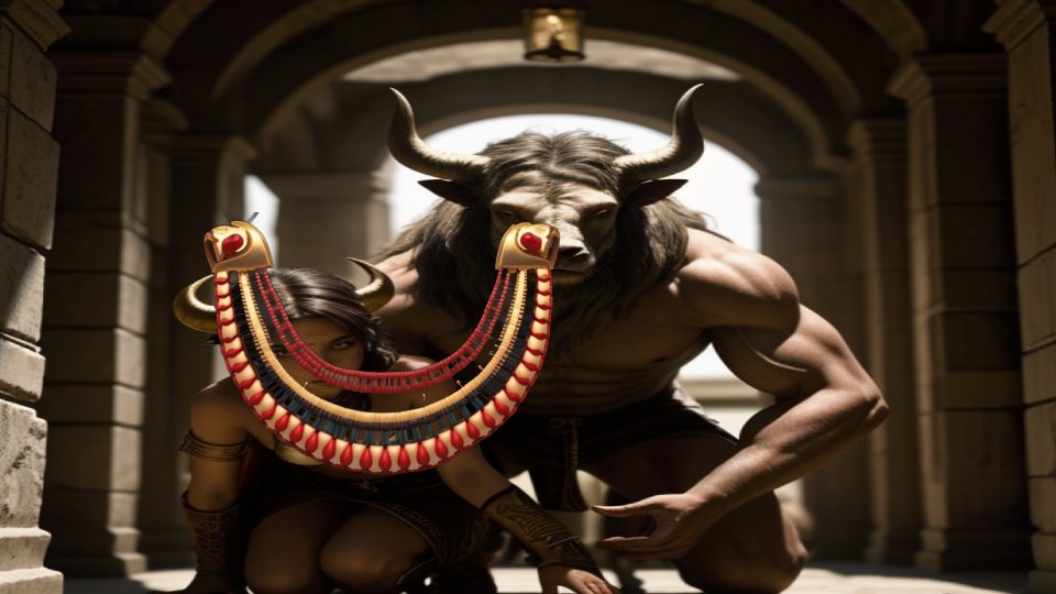Usekh broad collar — Hybrid theseus minotaur mosaic