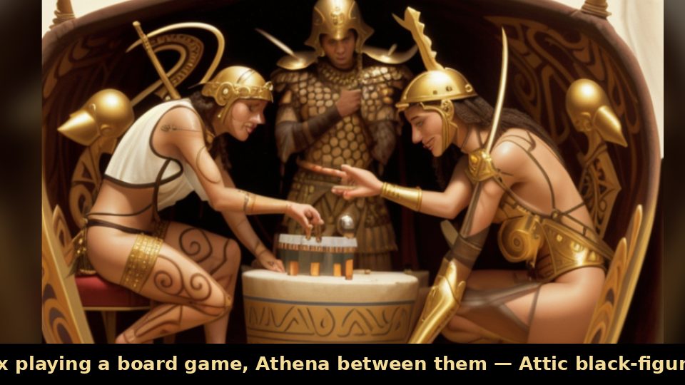 Achilles and Ajax playing a board game, Athena between them — Attic black-figure neck amphora