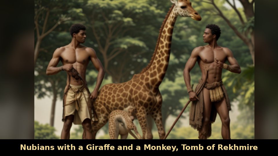 Nubians with a Giraffe and a Monkey, Tomb of Rekhmire