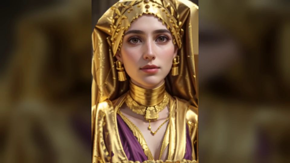 Mummy portrait of a woman wearing a golden myrtle wreath