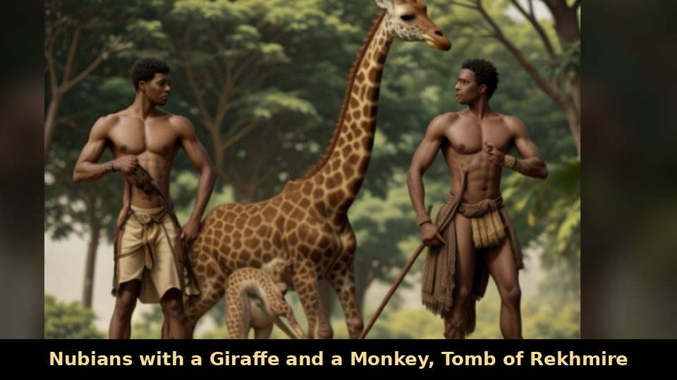 Nubians with a Giraffe and a Monkey, Tomb of Rekhmire