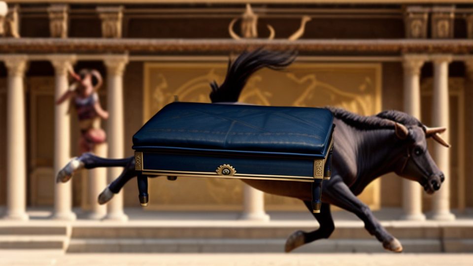 Nine bows footstool — Minoan bull leaping