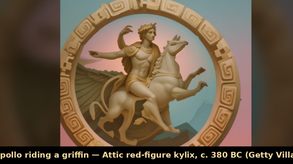 Apollo riding a griffin — Attic red-figure kylix, c. 380 BC (Getty Villa)