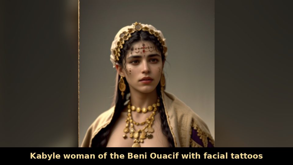 Kabyle woman of the Beni Ouacif with facial tattoos