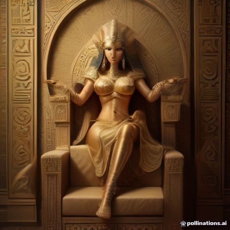 the Egyptian goddess Hathor enthroned as a golden pharaoh, hieroglyph walls, cinematic