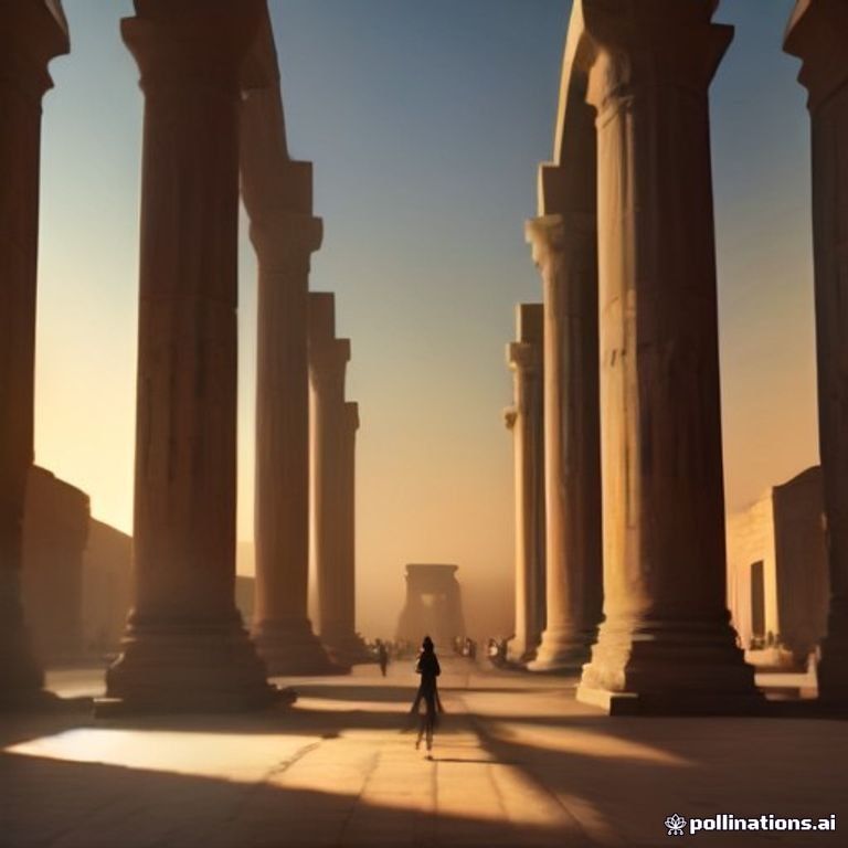 A majestic ancient Egyptian temple of Hathor at golden sunset, cinematic matte painting, monumental columns with hierogl