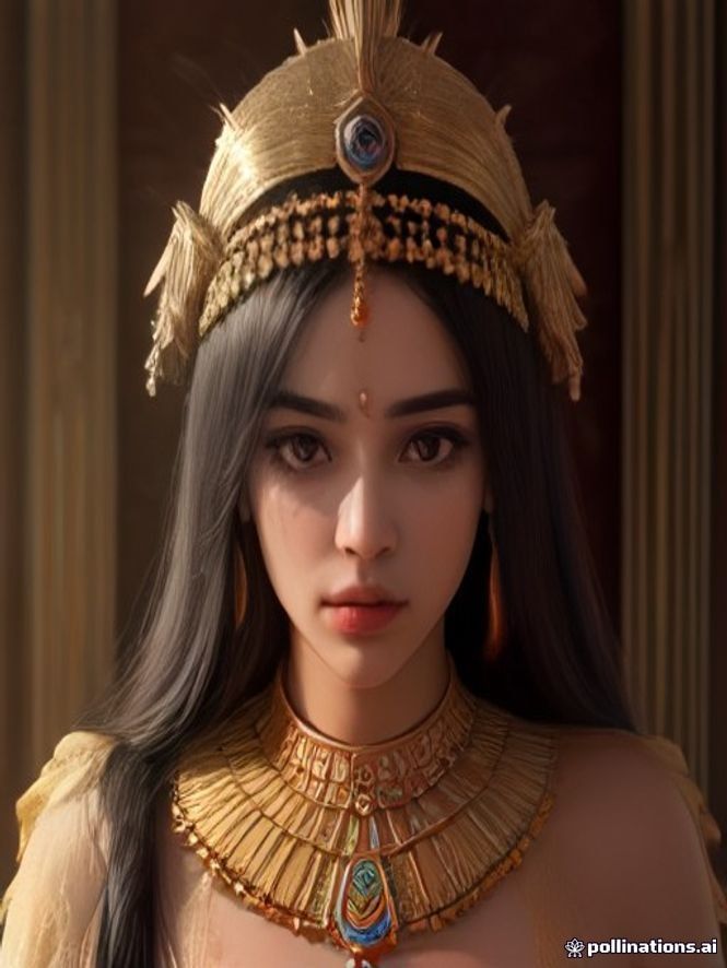 A close-up cinematic portrait as ancient Egyptian royalty, wearing an ornate golden headdress, lapis and gold, and a wes