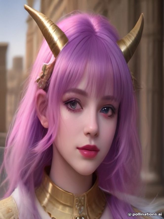 close-up portrait, keeping her exact face, VR oculus headset over the eyes, curling ram horns, pink and blue feathered w
