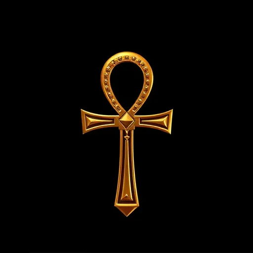 a golden ankh on black