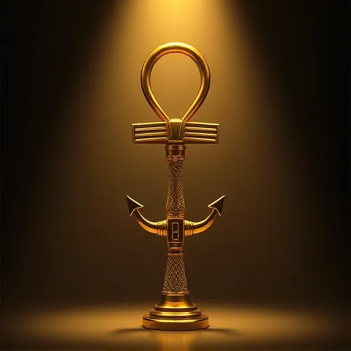 a golden ankh, studio lighting