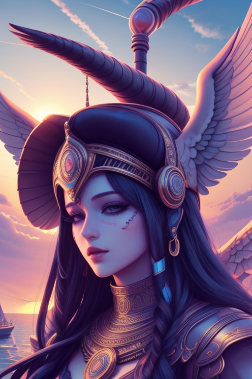 this goddess standing at the harbor of Carthage at sunset