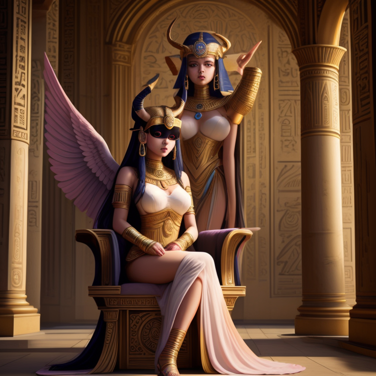 Made with Appear with me: a character on the throne beside Hathor
