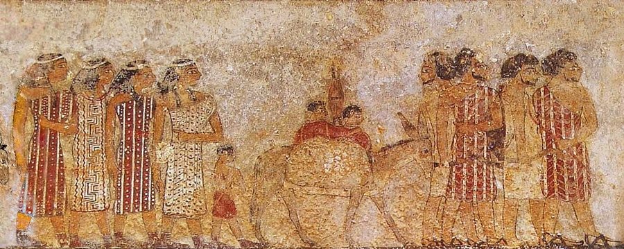 Procession of the Aamu: women, children on a donkey, and men — Beni Hasan — original