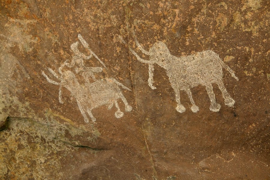 Rock painting at Bhimbetka — original