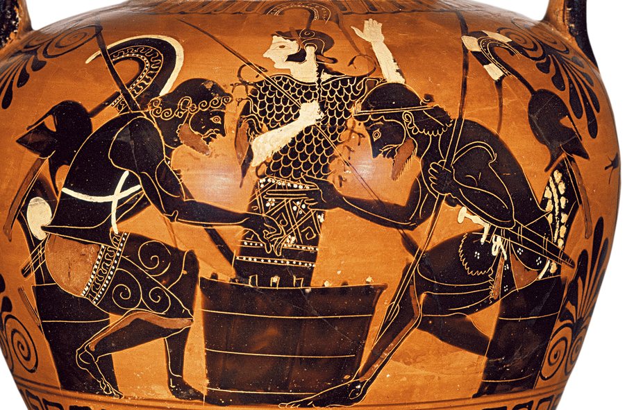 Achilles and Ajax playing a board game, Athena between them — Attic black-figure neck amphora — original