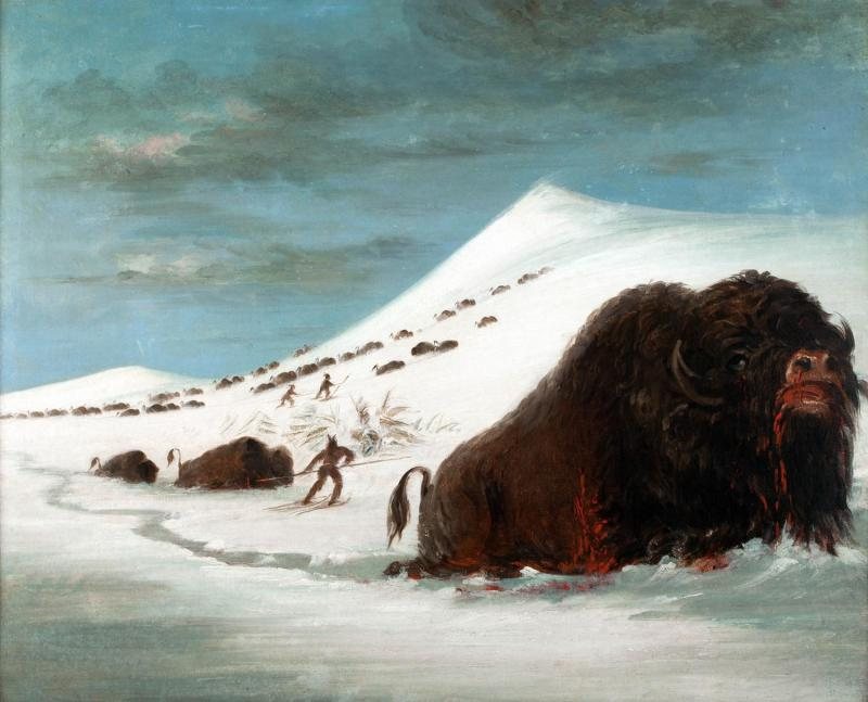 A buffalo hunt by George Catlin — original