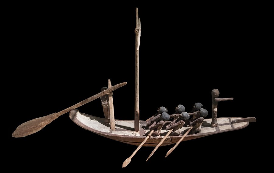 A Middle Kingdom model boat and crew — original