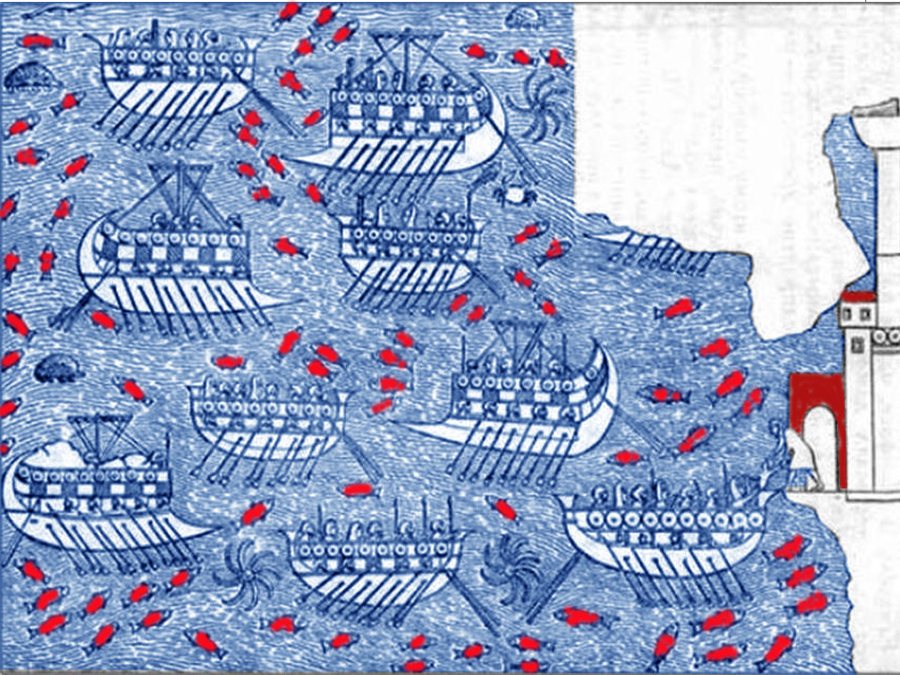Phoenician ships on an Assyrian relief — original