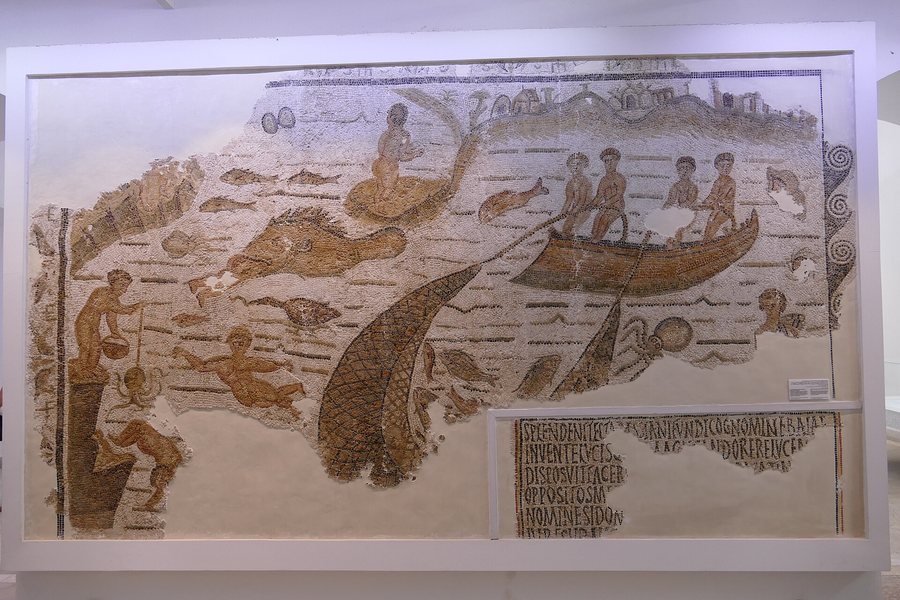 Fishermen on a Roman mosaic — original