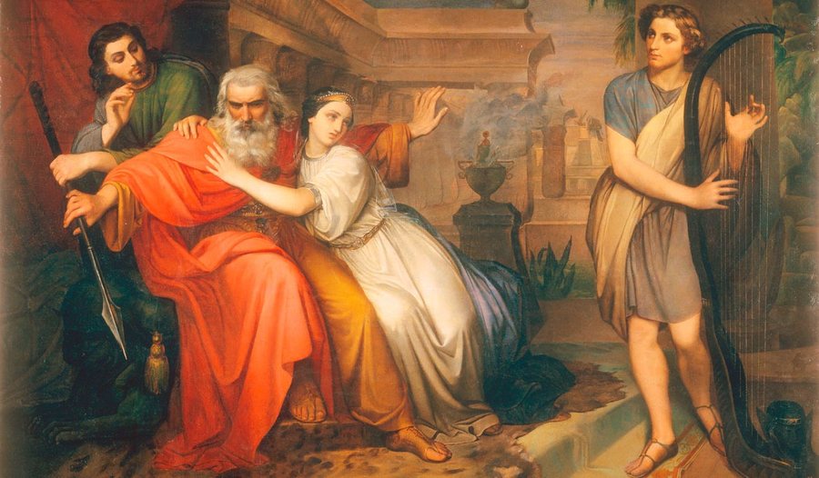 David plays the harp before Saul — original