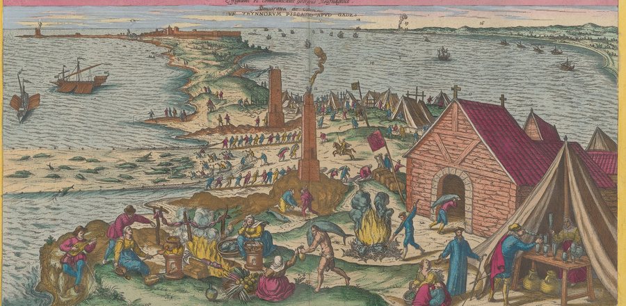 Gezicht op de landtong van Cádiz en de tonijnvisserij (lower view: the tuna fishery) — original