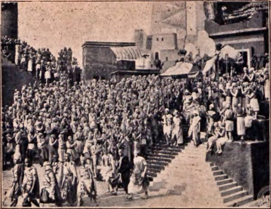 Salammbô illustration (crowd at the temple steps) — original