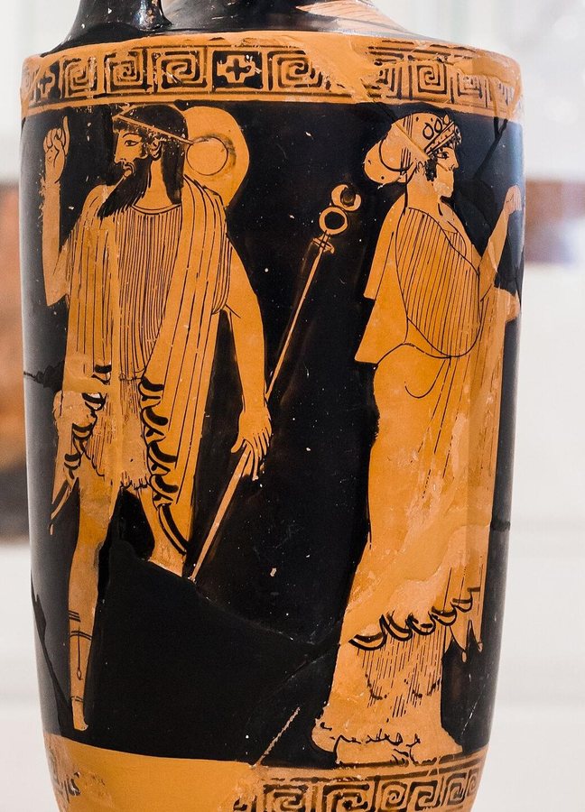Apollon and Hermes between Artemis and Leto — lekythos signed by Mys — original