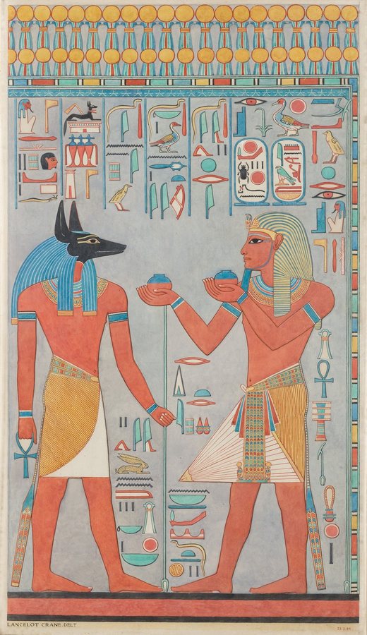 The king offers wine to Anubis — original