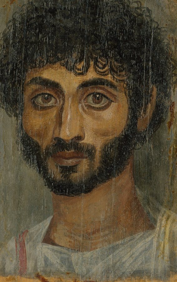 Portrait of a thin-faced, bearded man (Fayum mummy portrait) — original
