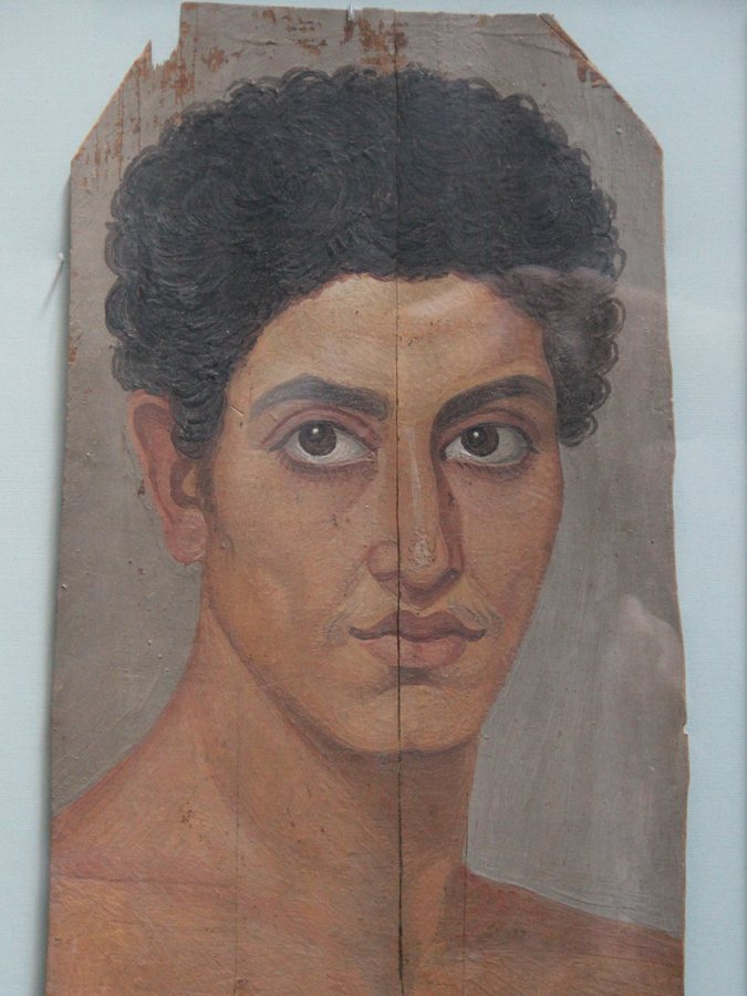 Painted plaster mummy portrait, 80–120 AD — original