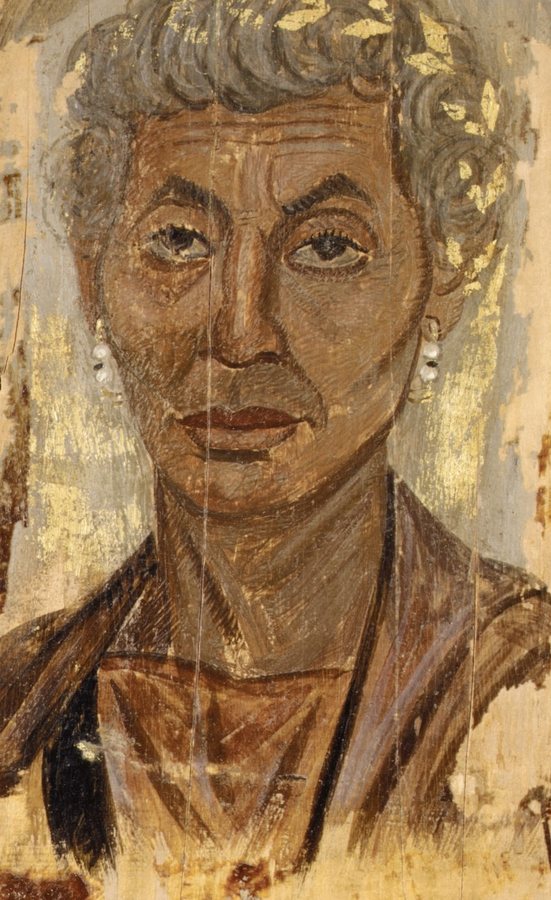 Portrait of an elderly lady with a gold wreath (Fayum mummy portrait) — original