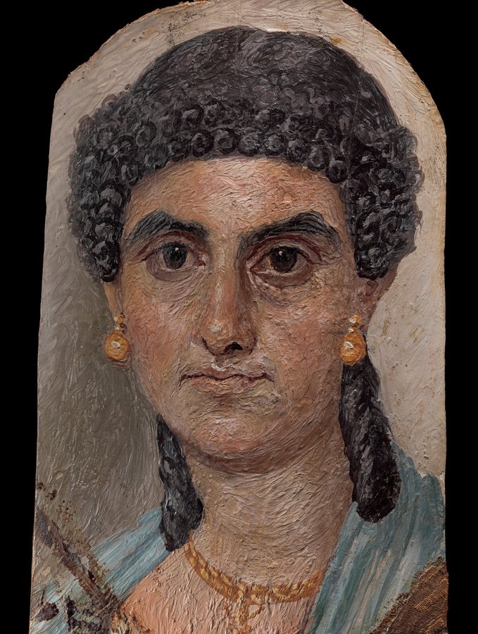 Panel painting of a woman in a blue mantle — original