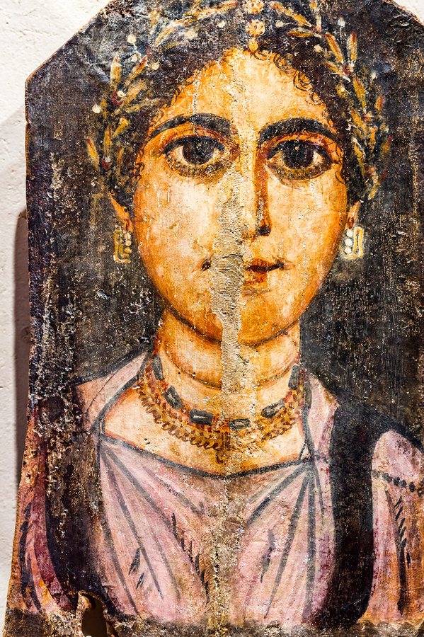 Mummy portrait of a woman wearing a golden myrtle wreath — original