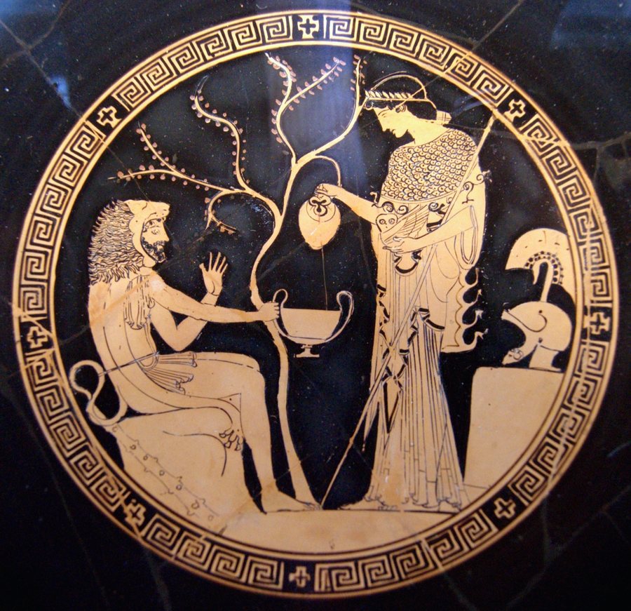 Athena pours wine for Herakles — original