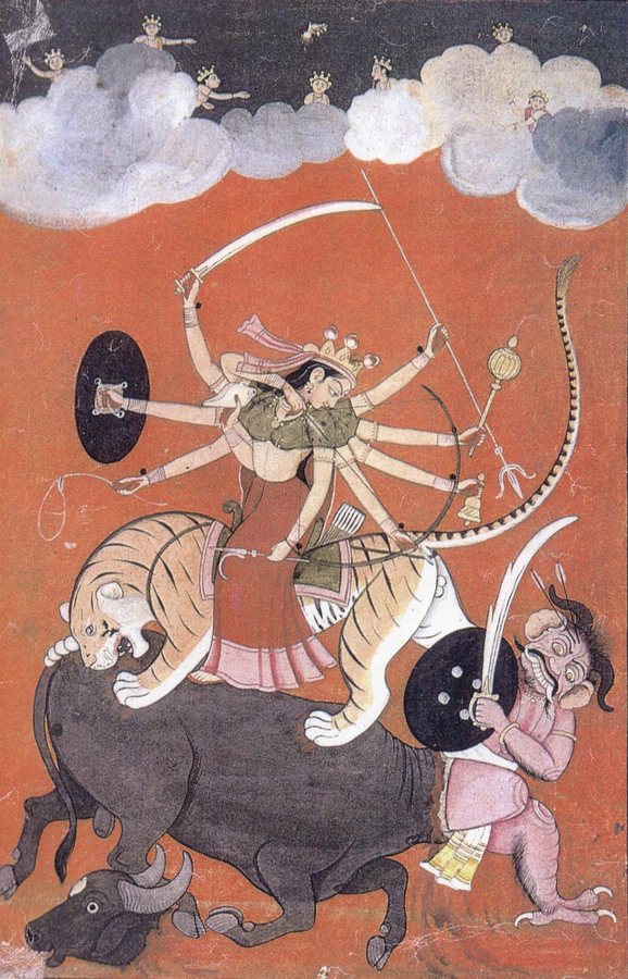 Durga slays the buffalo demon Mahishasura — original