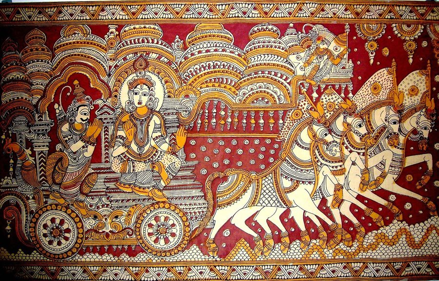 Krishna and Arjuna in the chariot at Kurukshetra — original