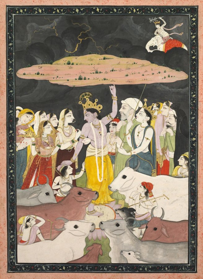 Krishna lifts Mount Govardhan — original