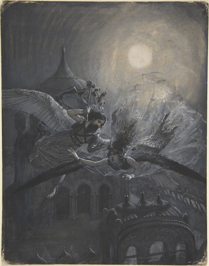 An angel scourges a harpy — original
