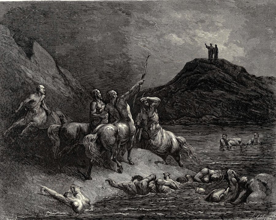 Centaurs guard the river of blood (Dante's Inferno XII) — original