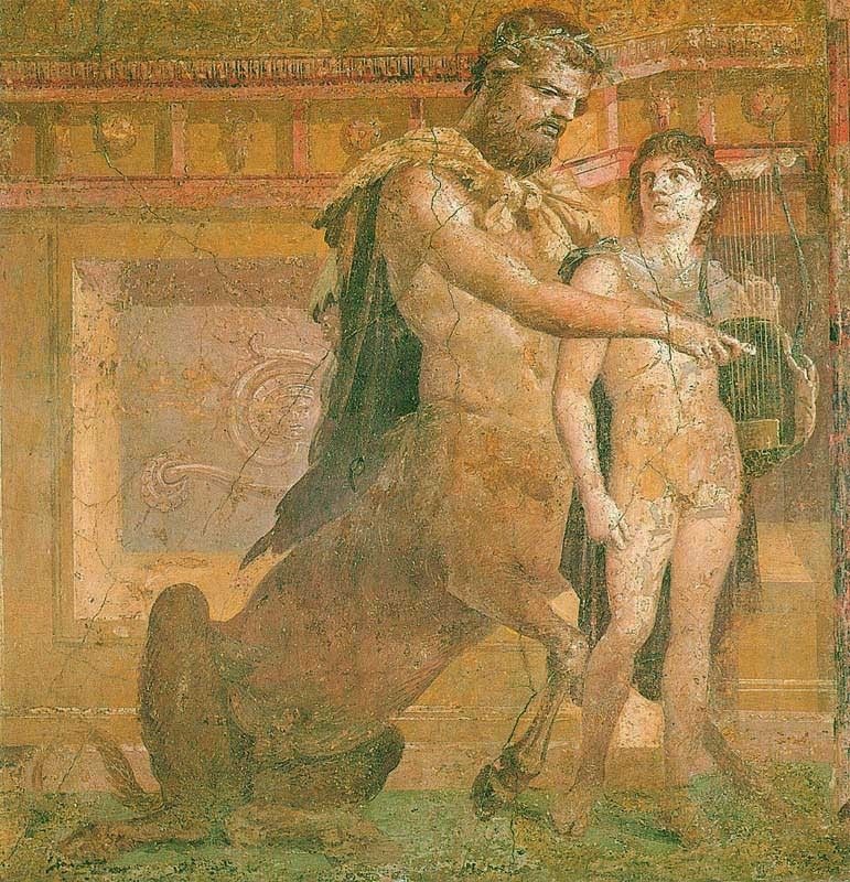 Chiron teaches the young Achilles to play the lyre — original