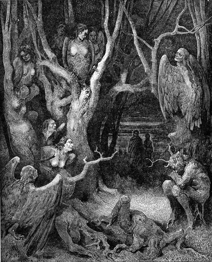 The harpies in the Wood of the Suicides — original